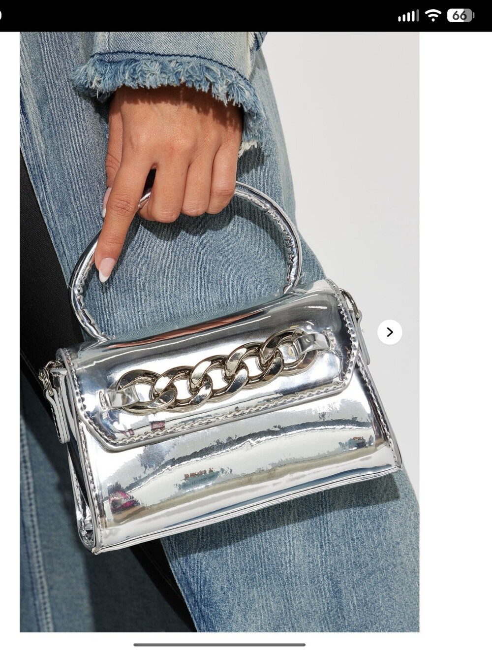 Fashion Nova Silver Metallic Mini Top-Handle Bag with Chain